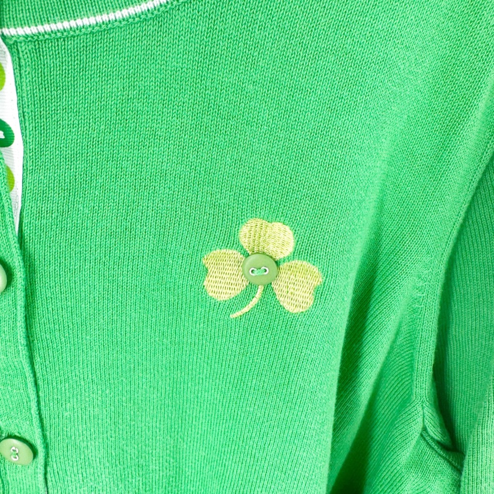 Christopher & Banks Green Shamrock Cardigan Sweater XL St Patricks Day Cotton - Picture 2 of 5